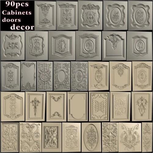 90pcs Cabinets/doors Decor flower 3d STL Model Relief for CNC Router Aspire Artcam _Cabinets_doors_ Decorative flower