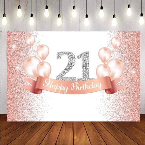 Rose Gold 21th Photo Backdrop Pink Balloon Lady Girls Happy Birthday Party Photography Background Photographic Studio Banner