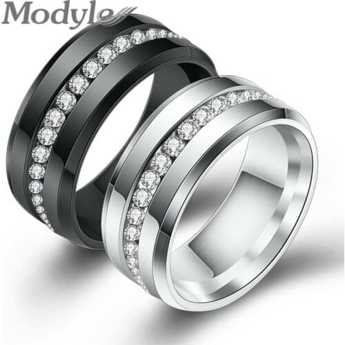 Modyle Black and Silver Color Titanium Stainless Steel Rings For Women White CZ Stone Fashion Jewelry Wholesale