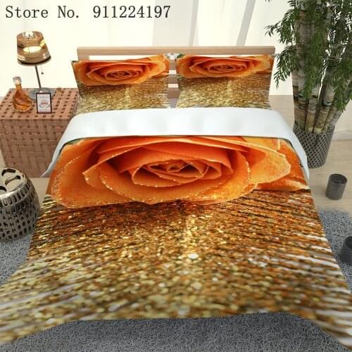 3D Yellow Rose Printing Bedding Set Duvet Cover Single Double Microfiber Glittering Bedclothes Twin/Full Queen/King 240x220CM