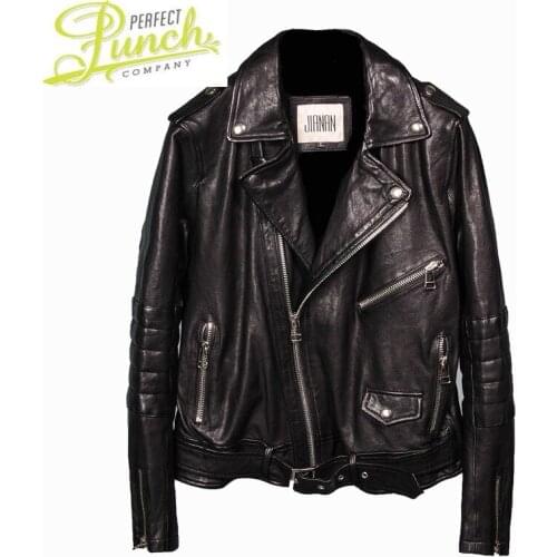 Leather Genuine 2021 Spring Women Clothes Sheepskin Coat Female Motorcycle Biker Jacket Vintage Slim Fit 17-79 KJ5569