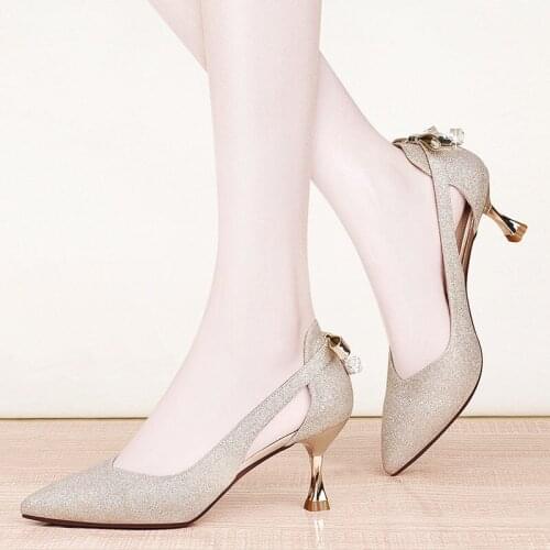 Miaoguanwomen fashion sweet light weight high quality slip on heel shoes lady party night club golden stiletto heels sa6455