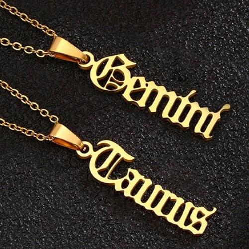 Fashion Zodiac Alphabet Necklace Creativity Girls Twelve Constellation Stainless Steel English Letter Necklace Jewelry for Women