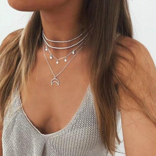 Fashion Jewelry Necklace Pentagram Tassel Necklace Crescent Pendant Necklace Gothic Necklace Women Statement Necklace Wholesale