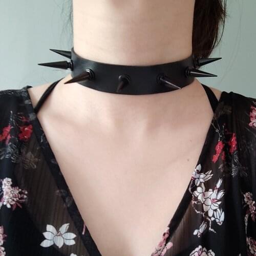 Men Punk Black Spiked Choker Punk Collar Spike pu Leather witch cosplay Women Necklace goth chocker Gothic Accessories jewelry