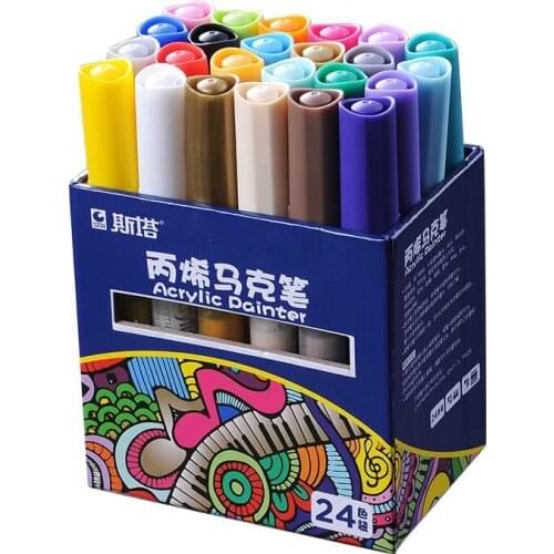 STA1000 12/24 Colors Art Markers Pens Set Waterproof Quick-drying DIY Journal Graffiti Painting Fluorescent Pen Art Supplies