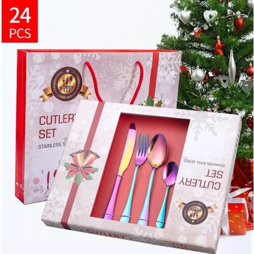 24 Piece Cutlery Tableware Sets Stainless Steel Knife Fork Spoon Set Dinnerware Zero Waste Flatware Set Kitchen Christmas Gifts