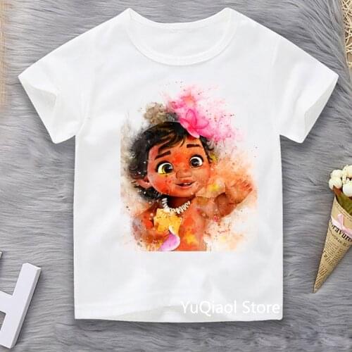 2021 New Girls T-shirt Kids Cartoon Moana Print Ocean Romance Children Short Sleeve Casual Harajuku T Shirt Tops Summer
