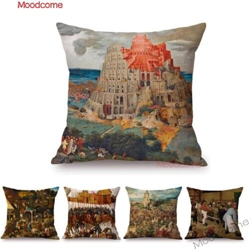 Pieter Brueghel the Elder Belgium Oil Painting Babel Peasant life Realism Artist Sofa Pillow Cover Decorative Cushion Cover Case