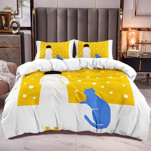 Duvet Cover with Lone Women and Cat Print Bedding Comforter Cover Sets with Quilt Cover Zipper Closure