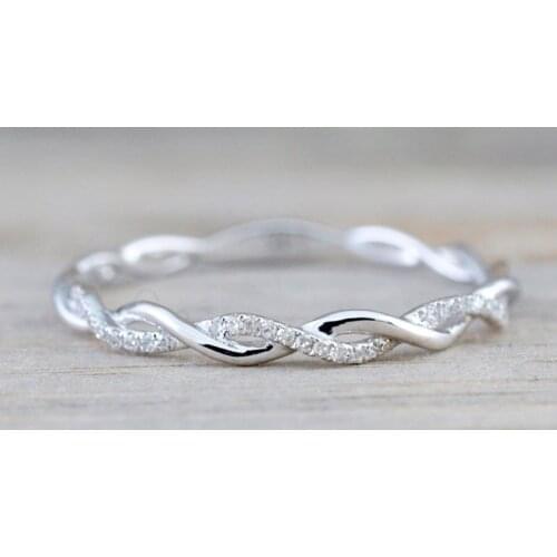 Simple Silver Color Twist Rope Crystal Rings For Women Elegant Small Zirconia Wedding Rings Fashion Stackable Jewelry L3S167