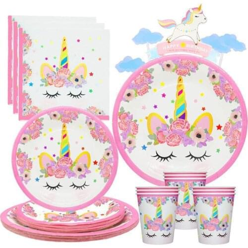 Rainbow Unicorn Cake Pink Cutlery Set Birthday Party Decoration Paper Cup Children Gift Holiday Unicorn Party Decoration VV23