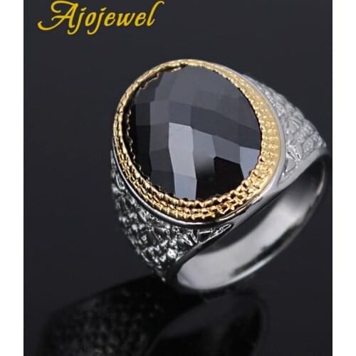 Size 10 Big Black Stone Vintage Oxidized Male Finger Rings With Zircon Crystal Jewelry Luxury Elegant Style