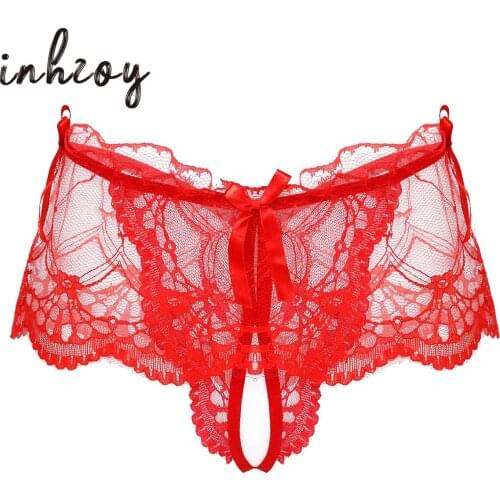Sexy Open Crotch Sissy Panties Men Lace Bikini Thongs G-string Sexy Lingerie Gay Male Underwear