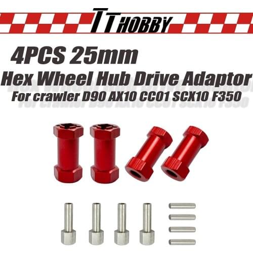TTHOBBY 4PCS 12mm Hex Wheel Hub Drive Adaptor Aluminum 25mm Extension Combo Coupler for Crawler D90 AX10 CC01 SCX10 F350 RC Car