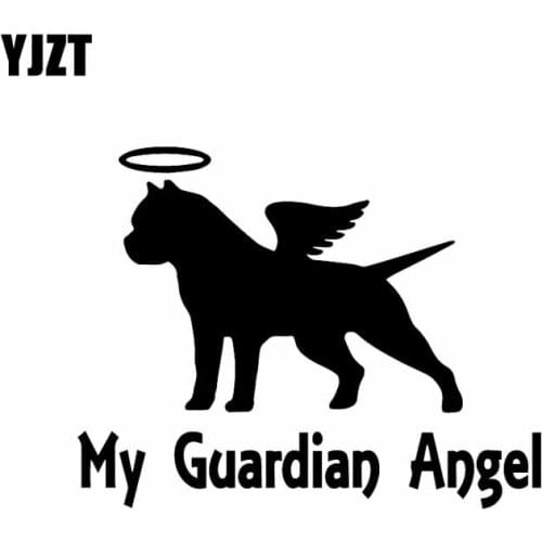YJZT 14.2X11.1CM My Guardian Angel Pitbull Car Sticker Decal Vinyl Pit Bull American Bully Dog Black/Silver C24-1558