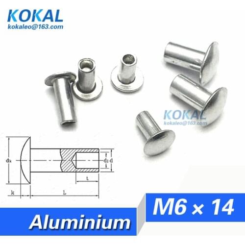 [YK-Al-M6*14]Free Shipping 20PCS M6 Series Aluminium Round Button Head half hollow rivets M6*14mm Aluminium rivets length 14MM