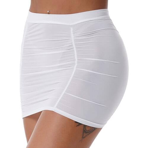 Womens Mid Waist Stretchy Shirring Miniskirt Ladies Summer Elastic Waistband Ruched Skirt for Party Nightclub