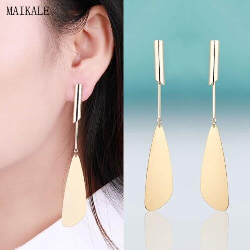 MAIKALE Simple Gold Color Long Earrings Leaf Shape Geometric Metal Drop Earrings Statement Earrings for Women Jewelry Girls Gift