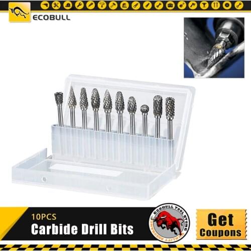 10pcs tungsten carbide drill bits for metal burr tungstenio burs cnc milling cutter dremel mini cone drill set ferramentas