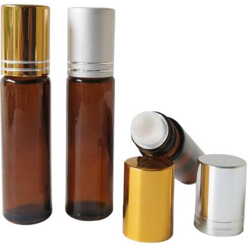 360pcs/lot 10ml Amber Glass Roll On Essential Oil Bottle 1/3oz Roll-on Refillable Perfume Bottle Deodorant Containers