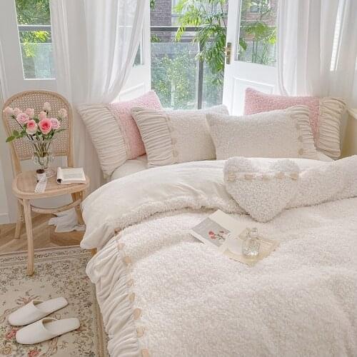 Thick Milk Velvet Princess Style Embroidered Quilt Cover French Warm Soft Bedding Set Sheet Pillowcase King Queen 4 PCS