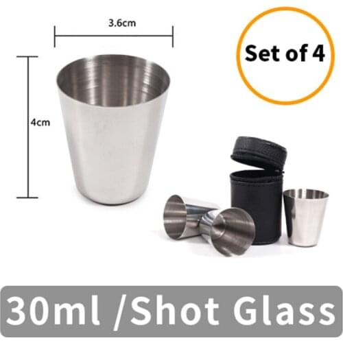 4 PCs 30ml Shot Glasses Stainless Steel Outdoor Practice Set Mini Glasses for Whiskey Wine Mug of Beer Portable Drinkware Set