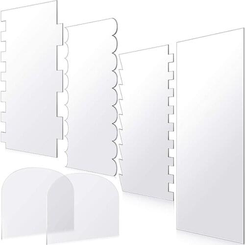 4 Pieces Clear Acrylic Icing Frosting Buttercream Large Cake Smoother Scraper and 2 Pieces Soft Plastic Cake Scraper