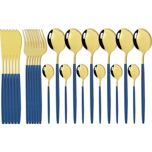 48Pcs/Set Cutlery Set Blue Gold Dinnerware Set Stainless Steel Flatware Home Gold Knife Fork Tea Spoon Kitchen Tableware Set