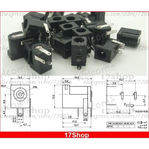 50PCS Black 5.5mm X 1.65mm DC Female socket 1.7mm DC Plug PCB Panel Soldering