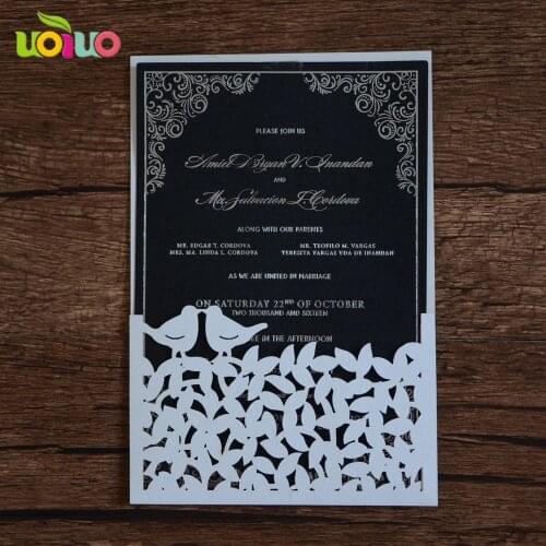 Chamagne Gold 50pcs Classic Style Wedding Invitations Cards Custom Laser Cut Flower Printable Customizable birds birthday