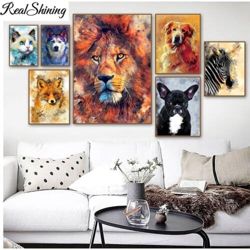 Watercolor Lion Zebra Fox Dog Cat Animals 5D Diamond Embroidery full drill square diy diamond painting mosaic decor FS7067