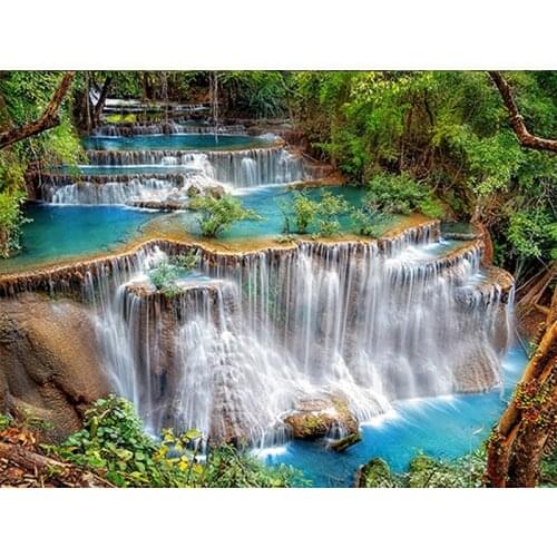 5D Diamond Painting Landscape Waterfall Full Round Diamond Embroidery Waterfall Rhinestone Mosaic Needlework Handmade Kit