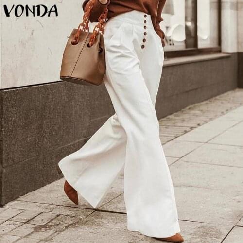 VONDA Women Pants 2021 Autumn Summer Casual Solid Color Long Pants Plus Size Bohemian Party Streetwears Femme Pantalons Trousers