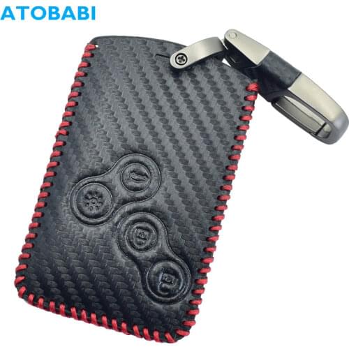 Carbon Leather Car Key Cover For Renault Koleos 2013 Laguna Clio Caprur 2015 2016 Smart Remote Control Fob Case Keychain Key Bag