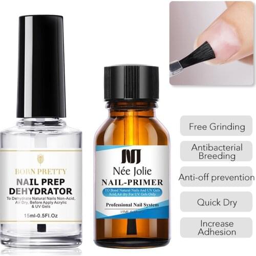 Nail Prep Dehydrator And Nail-Primer Set, Free Grinding Nail Art, No Need Of UV LED Lamp Gel Nail Polish Tool 15ML