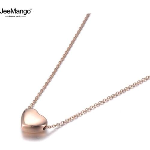 JeeMango Classic Titanium Stainless Steel Love Heart Charm Pendant Necklaces Rose Gold Chain Wedding Necklace For Women JN19086