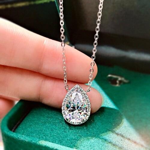 Water Drop 100% 925 Sterling Silver Pendant 8*12mm Diamond Choker 45cm Pendants Necklaces for Women Bridal Party Wedding Jewelry