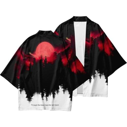3 to 14 years kids Japanese Moon Kimono Cardigan Samurai Costume Clothes Kimono Jacket boys girls Forest Kimono Shirt Streetwear