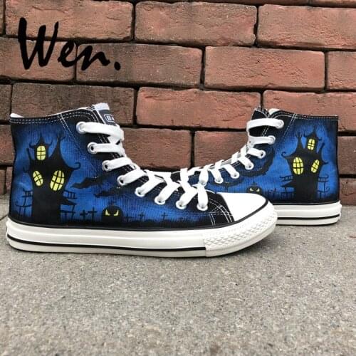 Wen Design Custom Halloween Holiday Hand Painted Skateboard Shoes High Top Unisex Outdoor Canvas Sneakers for Birthday Gifts