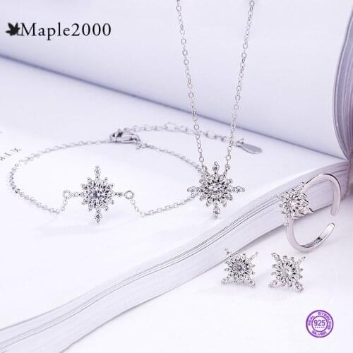4 piece set Jewelry Earrings charm Ring for women Bracelet 925 sterling silver Necklace Chain Diamond Cross Flower Earring gift