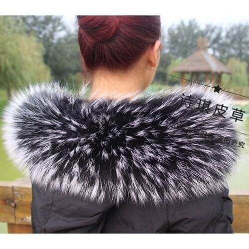 Colorful Genuine Raccoon Fur Detachable Collar Scarfs Fashion Coat Sweater Detachable Luxury Fur Collar TKC003-BW
