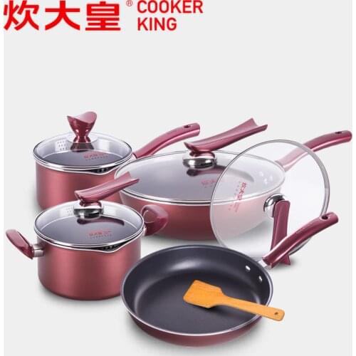 Cooking Tools 9PC Food Grade Aluminum Alloy Cookware Set Stockpot+Wok pan+Milk Panela+Frying Pans With Glass Lid Free Shipping