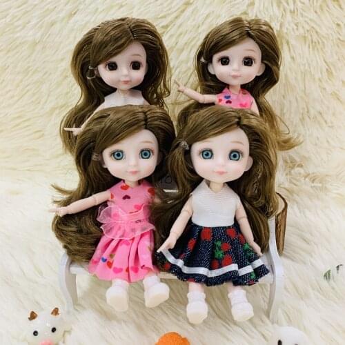 New 13cm Doll BJD 1/12 Cute New Face Doll 13 Movable Joint Body with Dress Skirt Mini Doll Girl Gift Toy