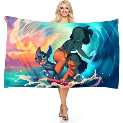 Disney Lilo & Stitch Summer Surfing Beach Towel Rectangular Microfiber Bathroom Bath Towel Outdoor Beach Vacation Fashion Shawls