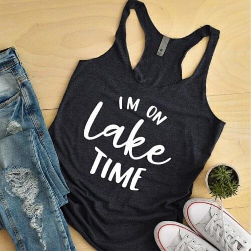 Summer Sexy Sleeveless Slogan Black Gym Workout Clothing Shirt Im on Lake Time Tank Women Tri-blend Racerback Tumblr Tank Top