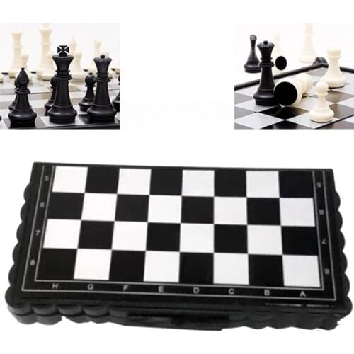 Mini Chess Set Folding Plastic Chessboard Lightweight Board Game Home Outdoor Portable Kid Toy