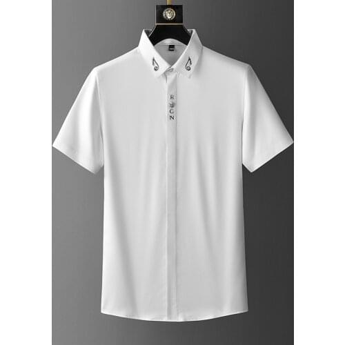 Summer Short Sleeve Shirts for Men Bronzing Slim White All-match Business Formal Dress Shirts Streetwear Clothing Chemise Homme