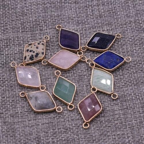 Natural Stone Two-hole connector Exquisite Charms Rhombus Pendant For Jewelry Making DIY Necklace Bracelet Accessory