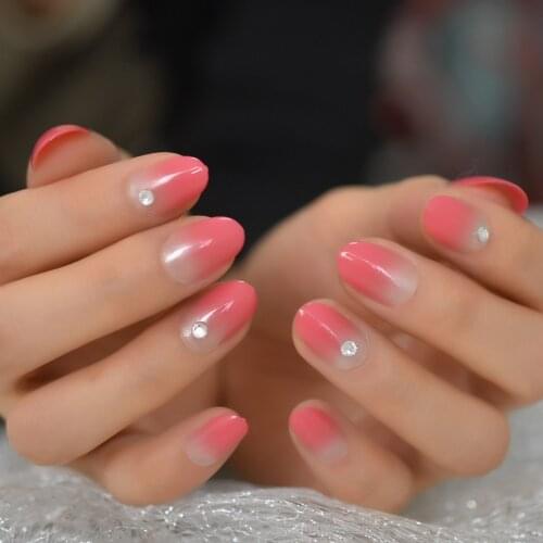 Fadeing Optional Peach Pink Color Deisngs Press On Nail Tips Almond Solo Fake Diamond Rhinestone Charms Lovely Set Supplying